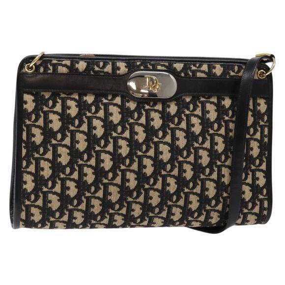 DIOR Trotter Canvas Shoulder Bag Navy Gold - Picture 1 of 12